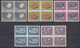 Switzerland 1959 Mi#674-678 Mint Never Hinged Blocks Of Four - Ongebruikt