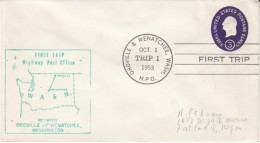 US #U534 3-cent Washington Stationery Cover, HPO Highway Post Office, Oroville & Wenatchee WA Postmark 1953 Cover - Postal History