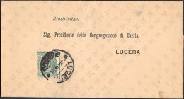 REGNO ITALIA - CONGREGAZIONE DI CARITA´ LUCERA - ANNULLO: 05-10-1916 - FRANCOBOLLO SERIE LEONI C. 5 - SASSONE NUMERO 81 - Marcophilie