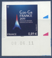 N° 598 Adhésif 2011 , G20-G8 Valeur Faciale 0,89 € Coin Daté - Ungebraucht