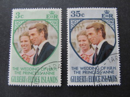 GILBERT & ELLICE ISLANDS -1973 Princess Anne - Scott 216/217, SG 221/222 Mi & Yv 211/212 - Gilbert- En Ellice-eilanden (...-1979)