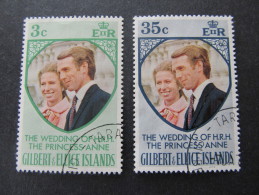 GILBERT & ELLICE ISLANDS -1973 Princess Anne - Scott 216/217, SG 221/222 Mi & Yv 211/212 - Isole Gilbert Ed Ellice (...-1979)