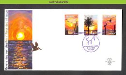 Nbk119fb FAUNA VOGELS PELIKAAN PELICAN PALMTREE SUNSET CACTUS BIRDS VÖGEL AVES OISEAUX ARUBA 2005 FDC - Pellicani