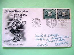 United Nations - New York 1953 FDC Cover To England - Gearwheels - UN Emblem - Technical Assistance - Cartas & Documentos