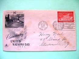 United Nations - New York 1954 FDC Cover To Glversville - Building Of European Office - Covers & Documents