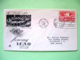 United Nations - New York 1955 FDC Cover To New Jersey - ICAO - Wing - Int. Civil Aviation Org. - OACI - Cartas & Documentos