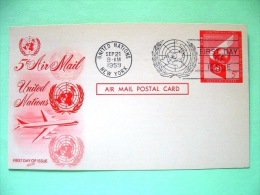 United Nations - New York 1959 FDC Stamped Postcard - Plane Wing Globe - Covers & Documents