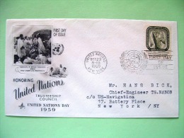 United Nations - New York 1959 FDC Cover - Trusteeship Council - Rodin - Age Of Bronze - Plebicite In Togoland - Brieven En Documenten