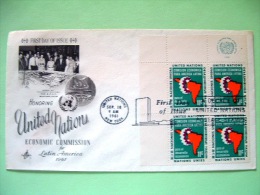 United Nations - New York 1961 FDC Cover - Cogwheel And Map - Economic Comission For Latin America - Block Of 4 With ... - Briefe U. Dokumente