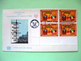 United Nations - New York 1962 FDC Cover - Family And Buildings - Program Of Housing - Block Of 4 With Date - Brieven En Documenten