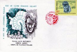 Edmund Hillary At South Pole - 50 Years (red Ink). Bucuresti 1988. - Polarforscher & Promis