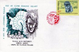 Edmund Hillary At South Pole - 50 Years (red Ink). Bucuresti 1988. - Explorateurs & Célébrités Polaires
