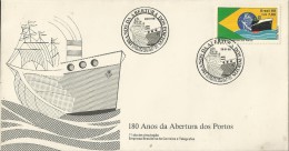 BRAZIL 1988 - NUMBERED  FDC 180 ANOS DA ABERTURA DOS PORTOS W 1 ST OF BRAZIL 88 CZ$ 7,00 NR 61182 OBL RIO DE JANEIRO JAN - FDC