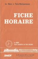 SNCF : Fiche Horaire : Du Mans à Paris-Montparnasse - Du 29 Septembre 1968 Au 31 Mai 1969 - [Le Mans] - Europa