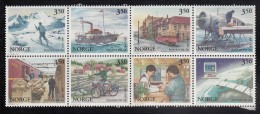 Norway MNH Scott #1133a Pane Of 8 Different 3.50k Norway Post 350th Anniversary - Unused Stamps