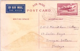 India 4 Anna Airmail Post Card Find Used To Malaya In 1950 - Covers & Documents