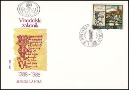 Yugoslavia 1988, FDC Cover "700 Years Of The District Vinodol Law Book" - FDC