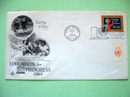 United Nations - New York 1964 FDC Cover - Education For Progress - Blackboard - UNESCO - Kids At School - Briefe U. Dokumente