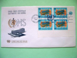 United Nations - New York 1966 FDC Cover - WHO Headquarters In Geneva - Health - Block Of 4 With Date - Cartas & Documentos
