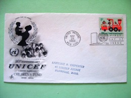 United Nations - New York 1966 FDC Cover To Plainville - UNICEF - Children Of Various Races In Train Or Bus - Brieven En Documenten