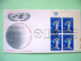 United Nations - New York 1967 FDC Cover - UN Headquarters New York - Looks Like A Lighthouse - Block Of 4 With Date - Storia Postale