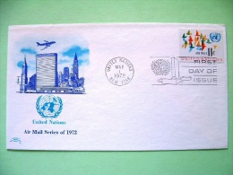 United Nations - New York 1972 FDC Cover - Air Mail 11c - Birds - Plane Over UN Building - Cartas & Documentos