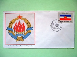 United Nations - New York 1980 FDC Cover - Flags - Yugoslavia - Arms - Torch - Wheat - Cartas & Documentos