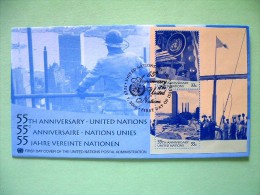 United Nations - New York 2000 FDC Cover - UN 55 Anniv. - Souvenir Sheet - Briefe U. Dokumente