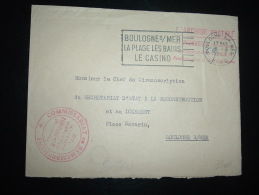 LETTRE COMMISSARIAT DE REMEMBREMENT OBL.MEC. 8-6-1957 BOULOGNE-SUR-MER (62 PAS DE CALAIS) + CASINO + GRIFFE ROUGE FP - Civil Frank Covers