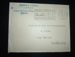 LETTRE OBL.MEC.18-12-1956 BOULOGNE-SUR-MER (62 PAS DE CALAIS)+ GRIFFE BLEUE FRANCHISE POSTALE + PERDRIAU - Lettres Civiles En Franchise