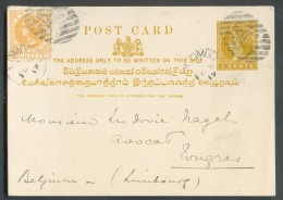 Entier Postal Carte Double + N°138 -4 Cents Obl. Duplex "A" De COLOMBO Le 5 Février 1900 Vers Tongres. - 9847 - Ceylon (...-1947)