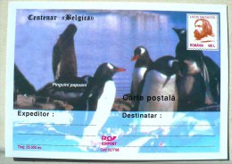 ROUMANIE MANCHOTS, PINGOUINS, Centenaire BELGICA. Entier Postal Neuf Emis En 1998 Philatelie Polaire (3) - Pinguïns & Vetganzen