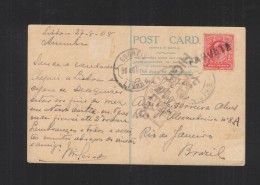 PPC Lisbon Paquebot 1908 To Brazil - Brieven En Documenten