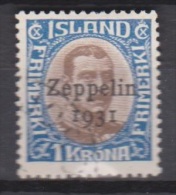 Island, Iceland, 1931, Christian X, Zeppelin 1931 Overprint On 1 Kr, Canceled, Used, F - VF - Used Stamps