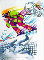 Carte 1° Jour, Timbre,obliteration,Jeux Olympiques Hiver Albertville Ski, Liechtenstein - Jeux Olympiques