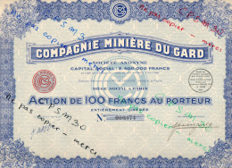 Action - Compagnie Minière Du Gard En 24.000 De 100 Fr Avril 1930 - A - C