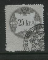 AUSTRIA 1860 REVENUE 25KR THIN BLUISH PAPER  NO WMK PERF 15.00 X 15.00 BAREFOOT 066 - Fiscaux