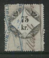 AUSTRIA 1860 REVENUE 75KR GREY PAPER WITH BLUISH TINGE  NO WMK PERF 13.75 X 13.75 BAREFOOT 071 - Revenue Stamps