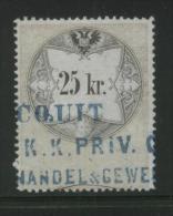 AUSTRIA 1858 REVENUE 25KR WHITISH PAPER  NO WMK PERF 13.50 X 13.50 BAREFOOT 037 - Fiscali