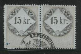 AUSTRIA 1860 REVENUE 15KR PAIR BLUISH PAPER  NO WMK PERF 12.00 X 12.00 BAREFOOT 065 - Revenue Stamps