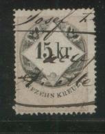 AUSTRIA 1866 REVENUE 15KR STRAW-YELLOW PAPER  NO WMK PERF 12.00 X 12,00 BAREFOOT 138A (B) - Fiscali