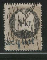 AUSTRIA 1866 REVENUE 5KR STRAW-YELLOW PAPER  NO WMK PERF 12.00 X 12,00 BAREFOOT 134A (B) - Revenue Stamps