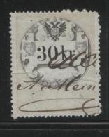 AUSTRIA 1858 REVENUE 30KR YELLOWISH PAPER  NO WMK PERF 15.00 X 13.50 BAREFOOT 038 - Revenue Stamps