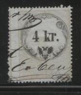 AUSTRIA 1860 REVENUE 4KR BLUISH PAPER  NO WMK PERF 15.00 X 13.75 BAREFOOT 060 - Revenue Stamps