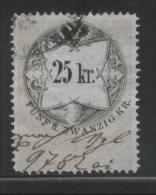 AUSTRIA 1866 REVENUE 25KR THIN GREY BLUE PAPER  NO WMK PERF 12.00 X 12,00 BAREFOOT 123A - Steuermarken