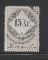 AUSTRIA 1866 REVENUE 15KR WHITE PAPER  NO WMK PERF 12.00 X 12,00 BAREFOOT 138 (A) - Revenue Stamps