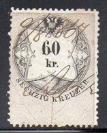 AUSTRIA 1866 REVENUE 60KR ON THIN GREY PAPER WITH BLUISH TINGE NO WMK PERF 12.00 X 12.00 BAREFOOT 126 (B) - Revenue Stamps