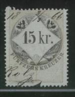 AUSTRIA 1866 REVENUE 15KR ON THICKER BLUE PAPER NO WMK PERF 12.00 X 12.00 BAREFOOT 122 (A) - Fiscali