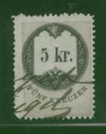 AUSTRIA 1866 REVENUE 5KR ON THIN WHITE PAPER NO WMK PERF 12.00 X 12.00 BAREFOOT 134(A) - Revenue Stamps