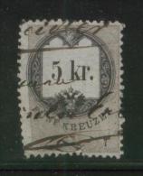 AUSTRIA 1866 REVENUE 5KR ON THIN GREY PAPER WITH BLUISH TINGE NO WMK PERF 12.00 X 12.00 BAREFOOT 118 (B) - Revenue Stamps